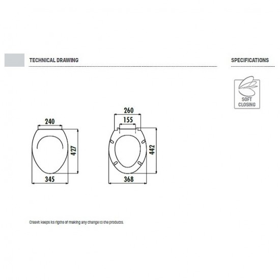 Κάλυμα Λεκάνης Duroplast Creavit Cinar KC0702.01.0000E Λευκό με Μεταλλικούς Μεντεσέδες 44,2Χ36,8Χ15,5 εκ. Κάλυμα Λεκάνης Duroplast Creavit Cinar KC0702.01.0000E Λευκό με Μεταλλικούς Μεντεσέδες 44,2Χ36,8Χ15,5 εκ.